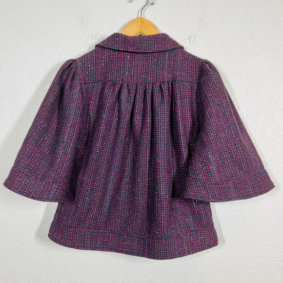 Nuvula Checker Peter Pan Jacket Coat Button Front 3/4 Bell Sleeve Bird Plaid - S - Picture 5 of 9